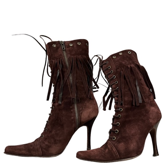BEBE Suede Heeled Fringe Boots, size 7.5 - Picture 4 of 16